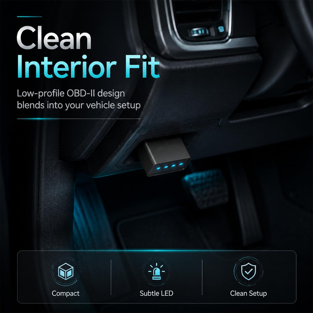 Chatbrid installed in vehicle OBD port demonstrating tool-free setup advantage
