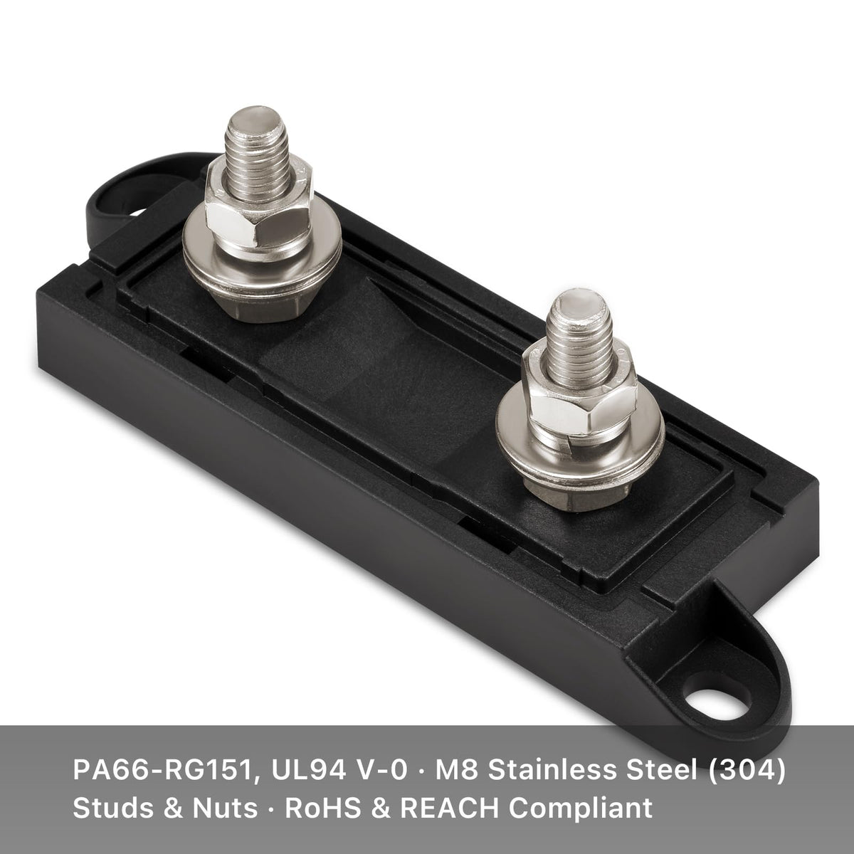 Chatovalo close-up of stainless steel terminals and bolts for low resistance connections