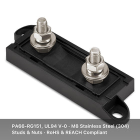 Chatovalo close-up of stainless steel terminals and bolts for low resistance connections