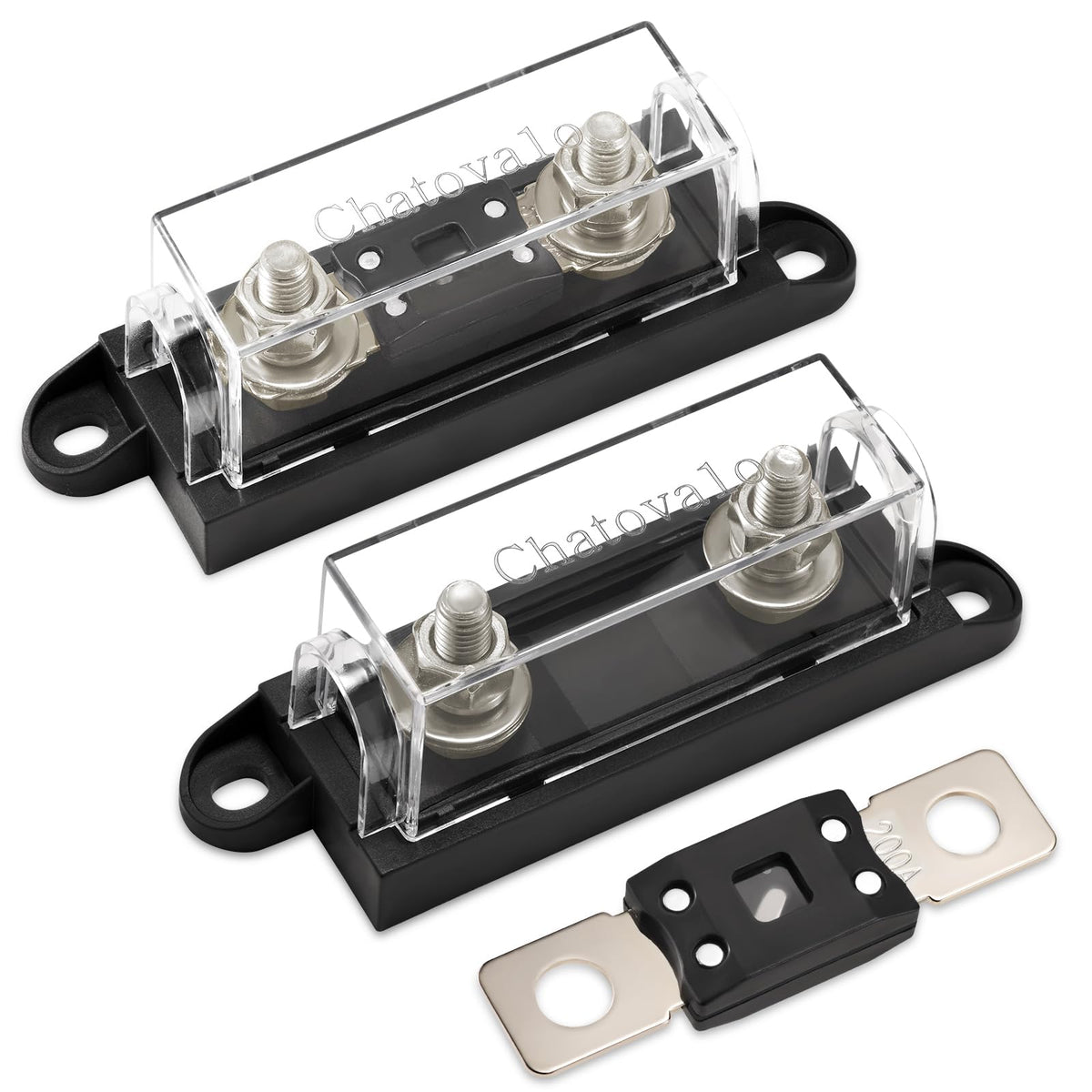 Chatovalo front view of 2-pack fuse holder showing fuses and cover, durable protection