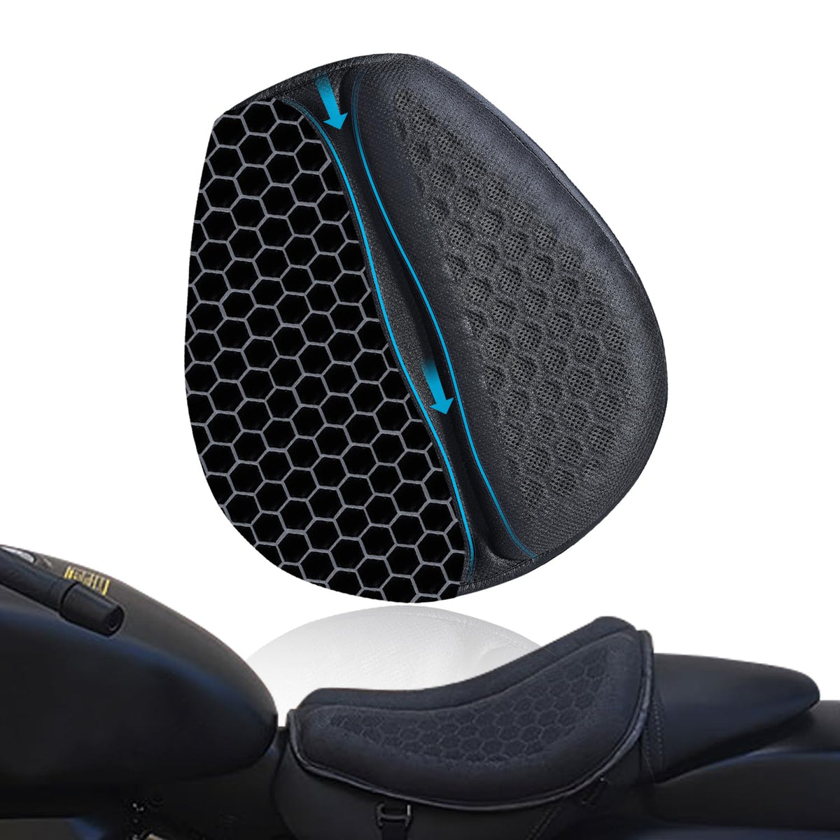 CHCYCLE front view seat cushion showing overall fit and improved comfort