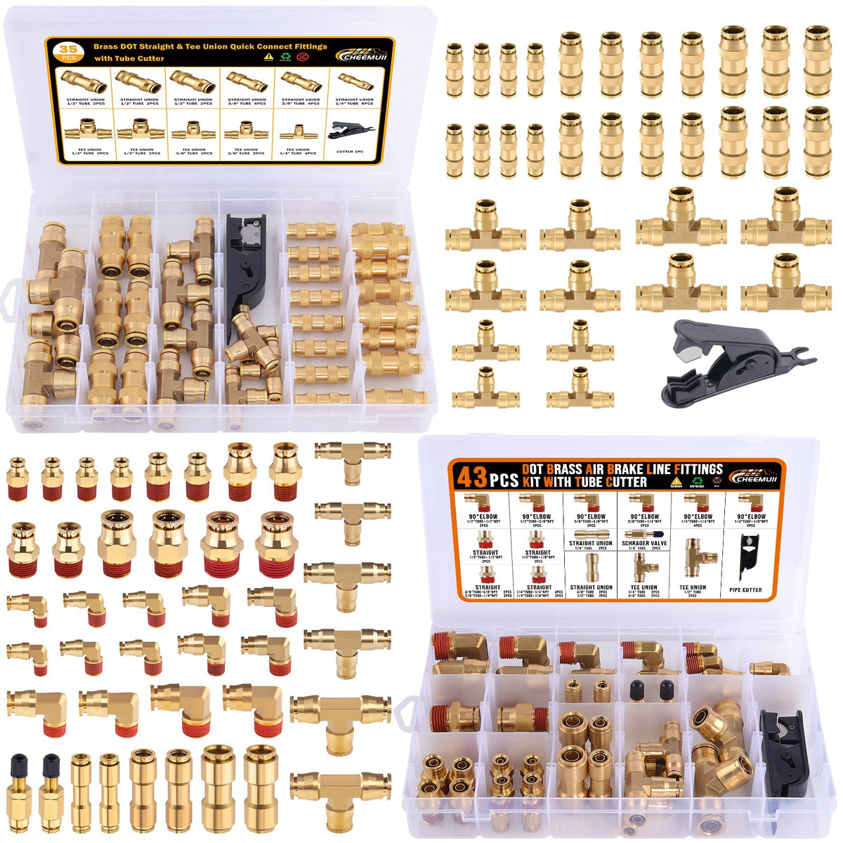 CheeMuii front packaging showing 78-piece DOT brass kit and overview benefit