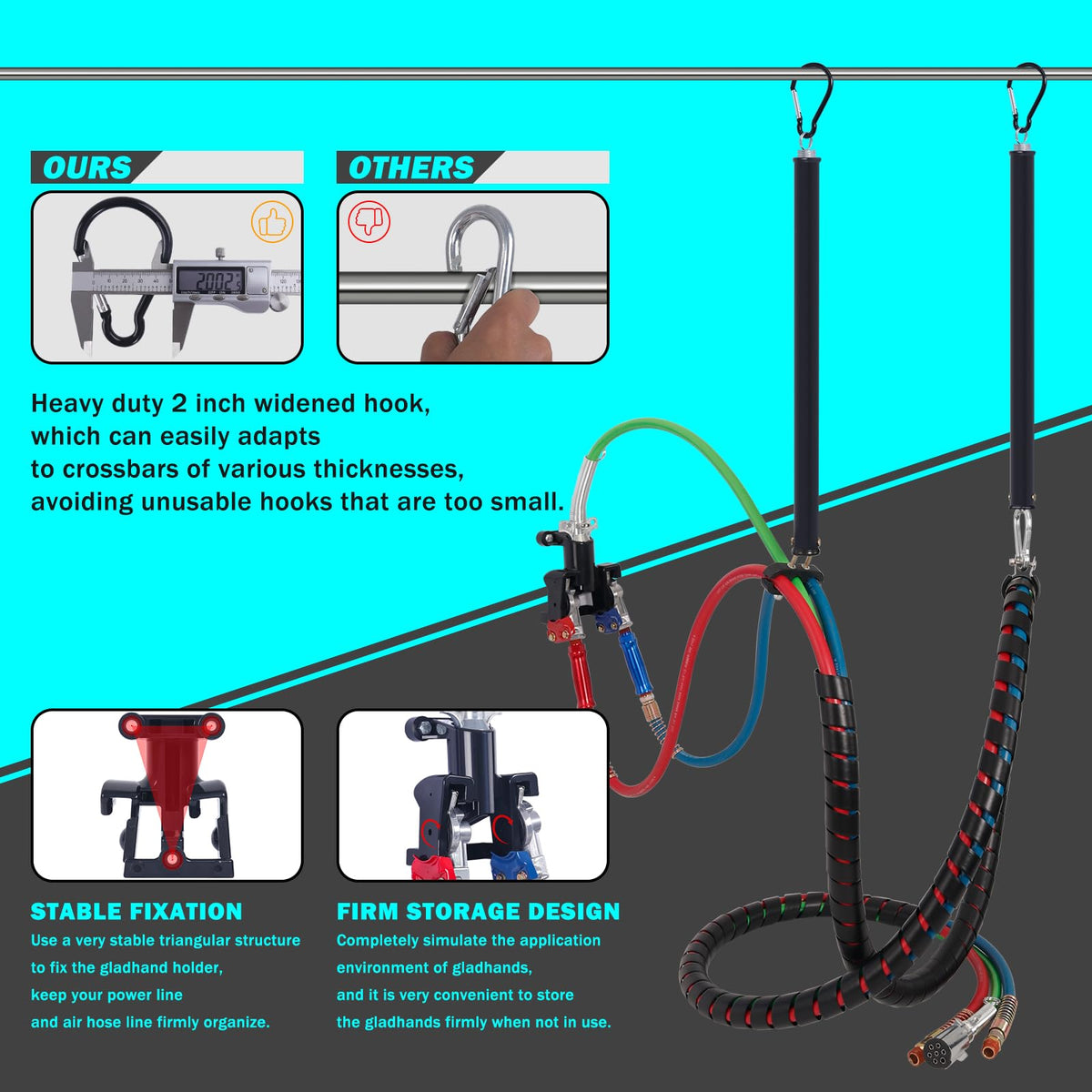 CheeMuii gladhand holder mounted on truck keeping hoses tidy and accessible