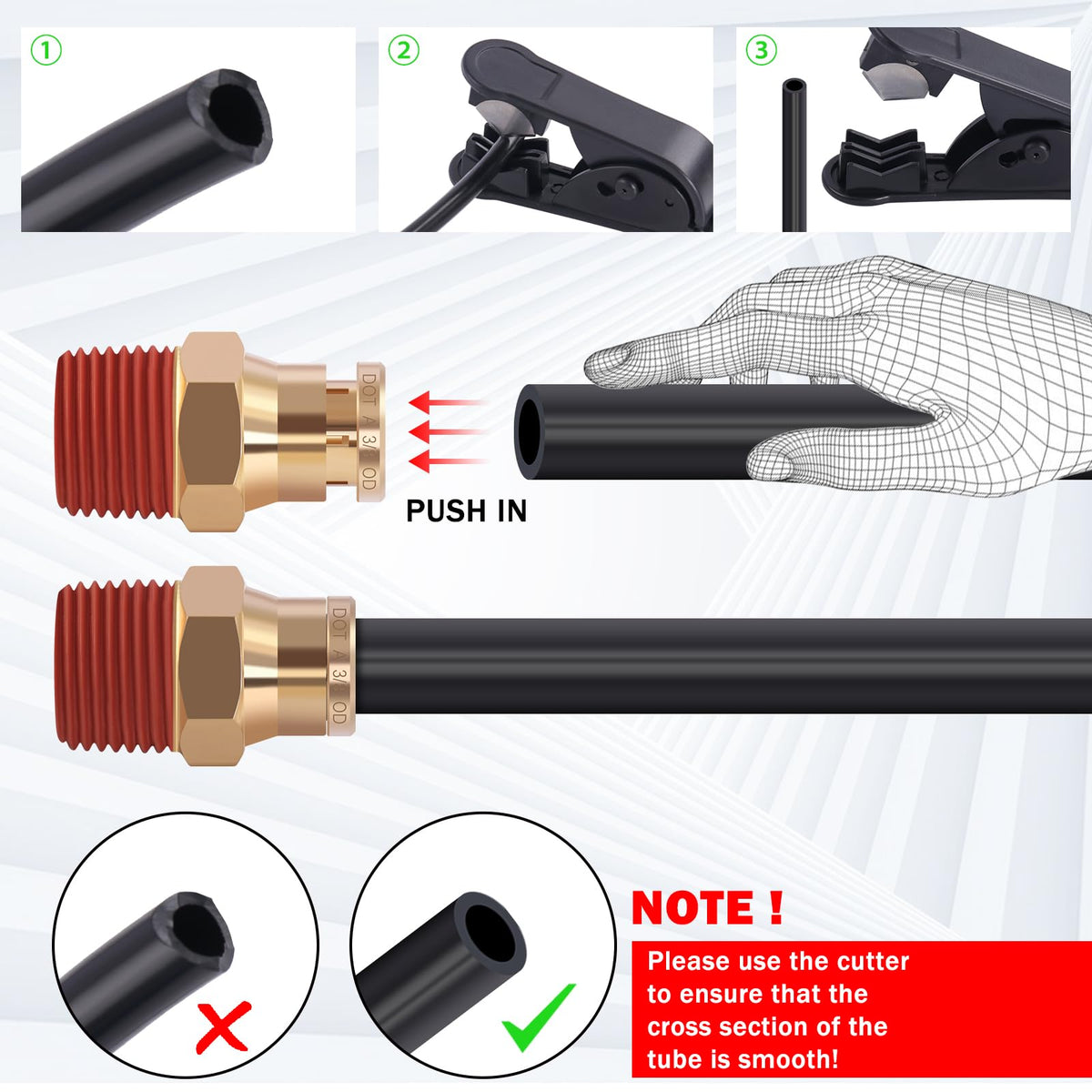 CheeMuii fittings beside ruler showing sizes 1/8" to 1/2" for correct fit