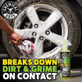 Chemical Guys cleaning carpet upholstery in car to show stain removal benefit