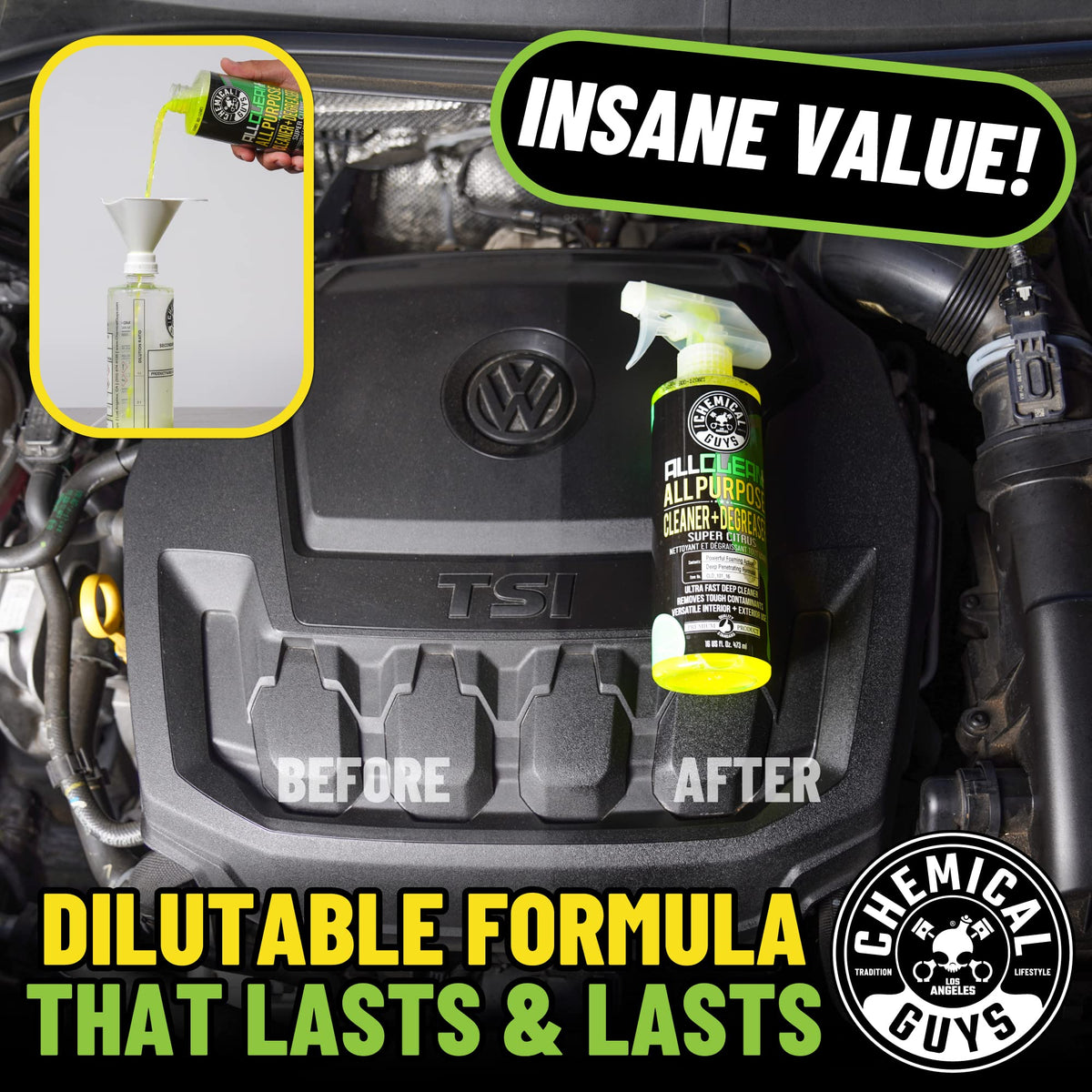 Chemical Guys one-gallon beside common objects showing size and value benefit
