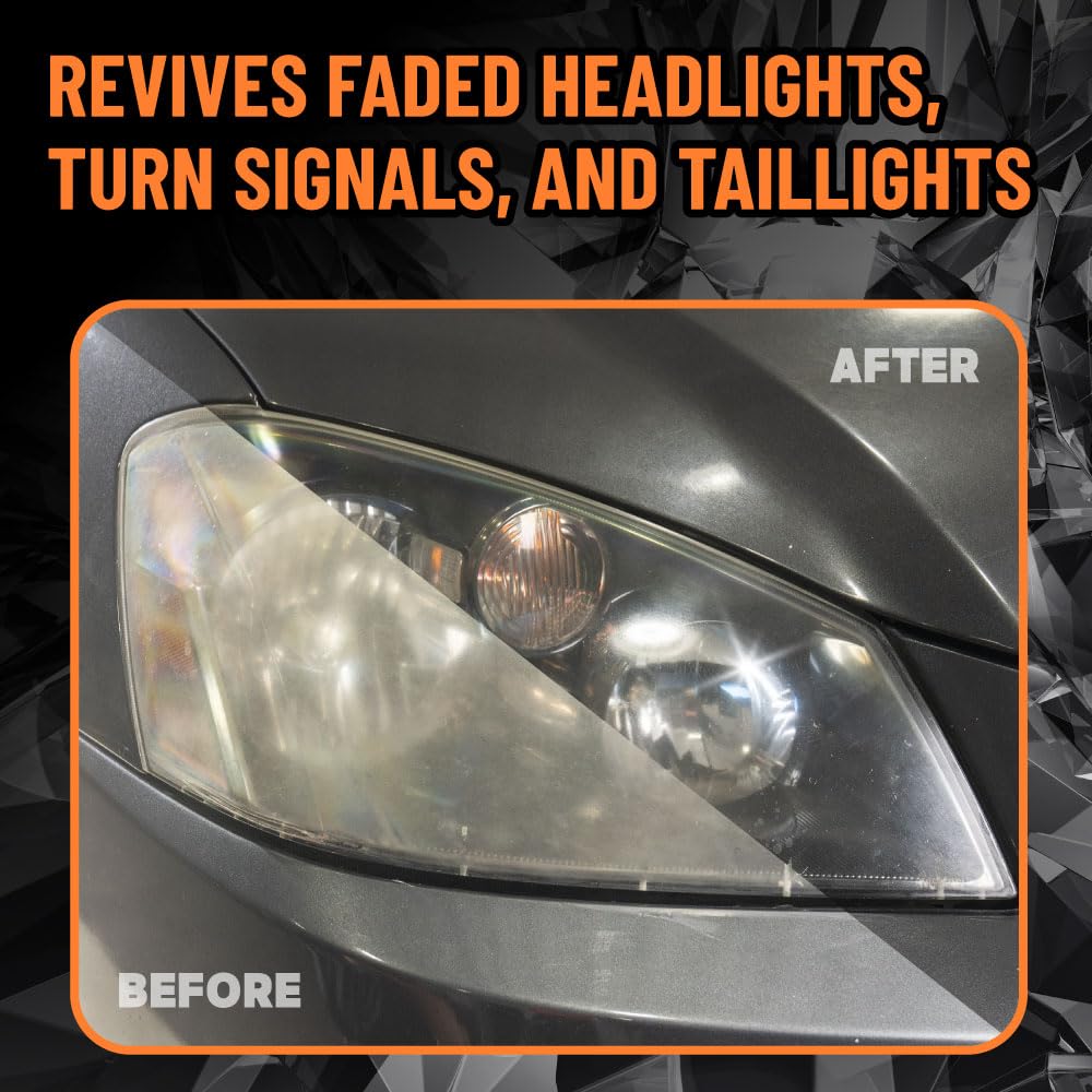 Chemical Guys before and after headlight comparison showing restored clarity and improved appearance