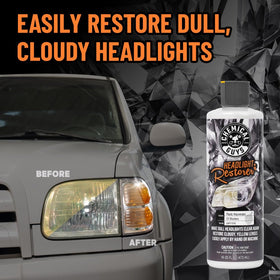 Chemical Guys pouring restore solution onto applicator pad for easy, controlled application