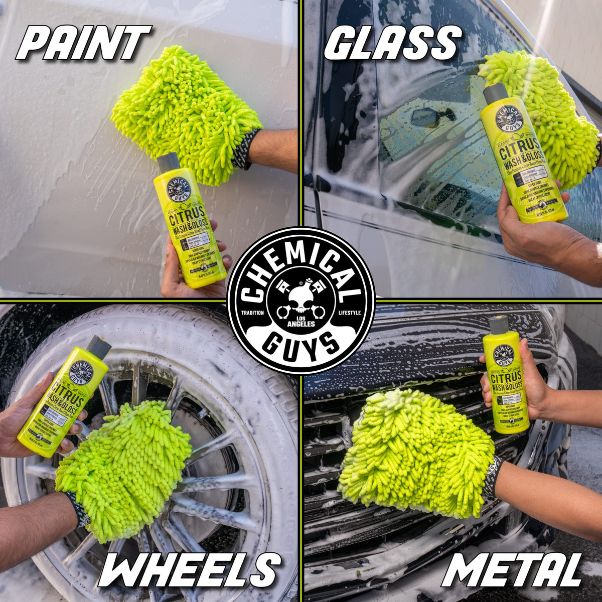 Chemical Guys finished paint surface reflecting light after wash for enhanced gloss