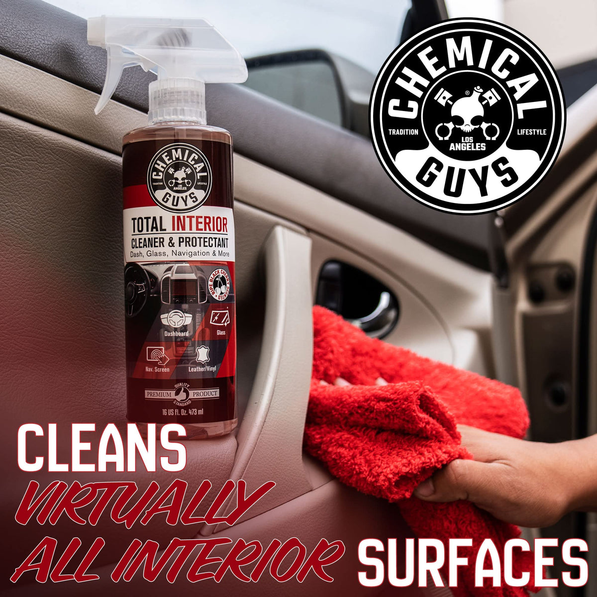 Chemical Guys applied on dashboard, protects against fading and grime