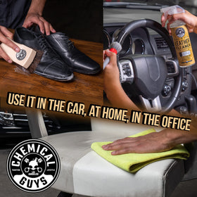 Chemical Guys being applied to car seat to restore softness and appearance