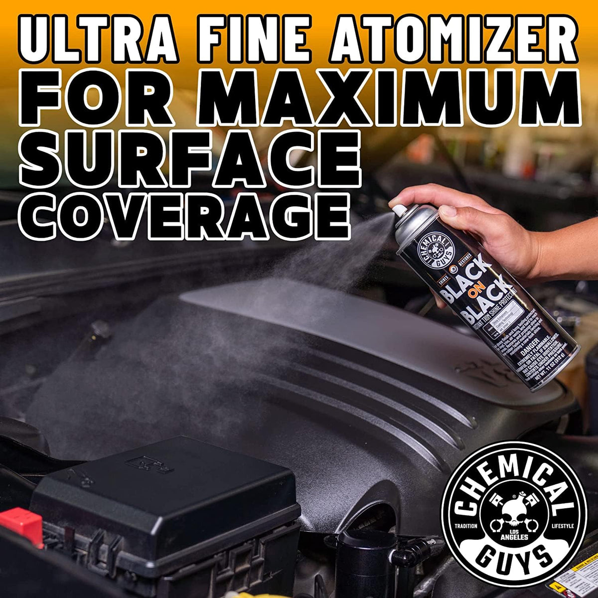 Chemical Guys applied to tire sidewall showing deep black shine benefit