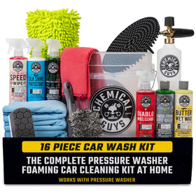 Chemical Guys front packaging showing full 16-piece kit for easy setup