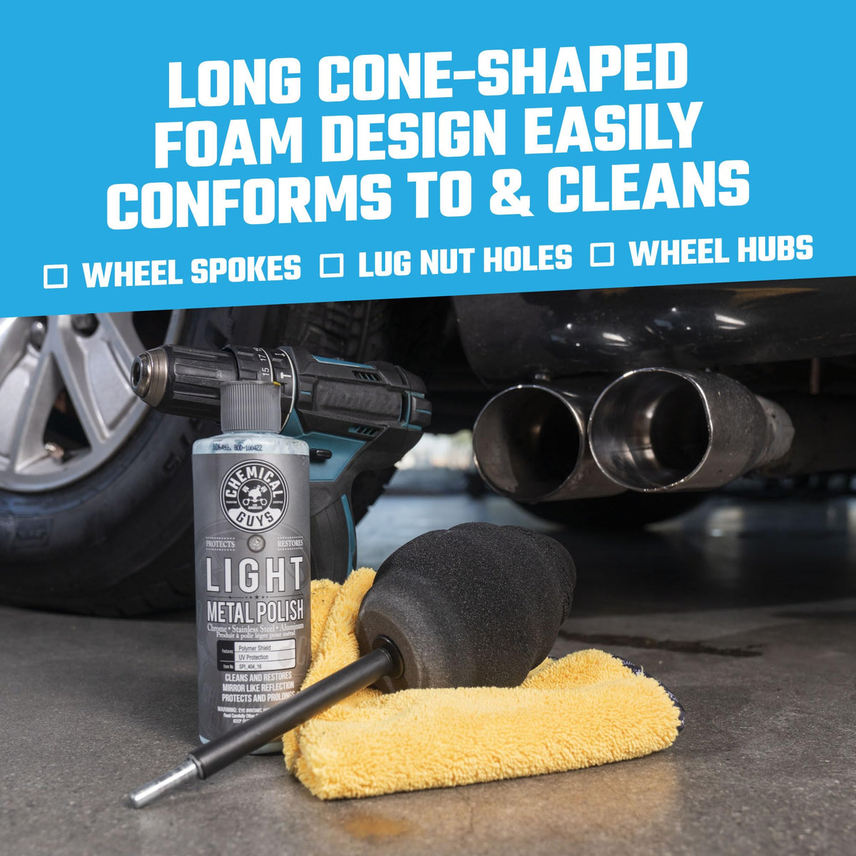 Chemical Guys Ball Buster cleaning lug nut area showing precise access and improved results