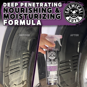 Chemical Guys treated wheel well showing deep black finish and reduced blotchiness