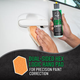 Chemical Guys before and after panel comparison revealing restored paint clarity
