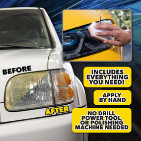 Chemical Guys before and after headlight comparison demonstrating restored clarity