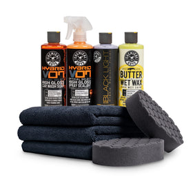Chemical Guys black car kit front packaging showing full 9-piece set and protection