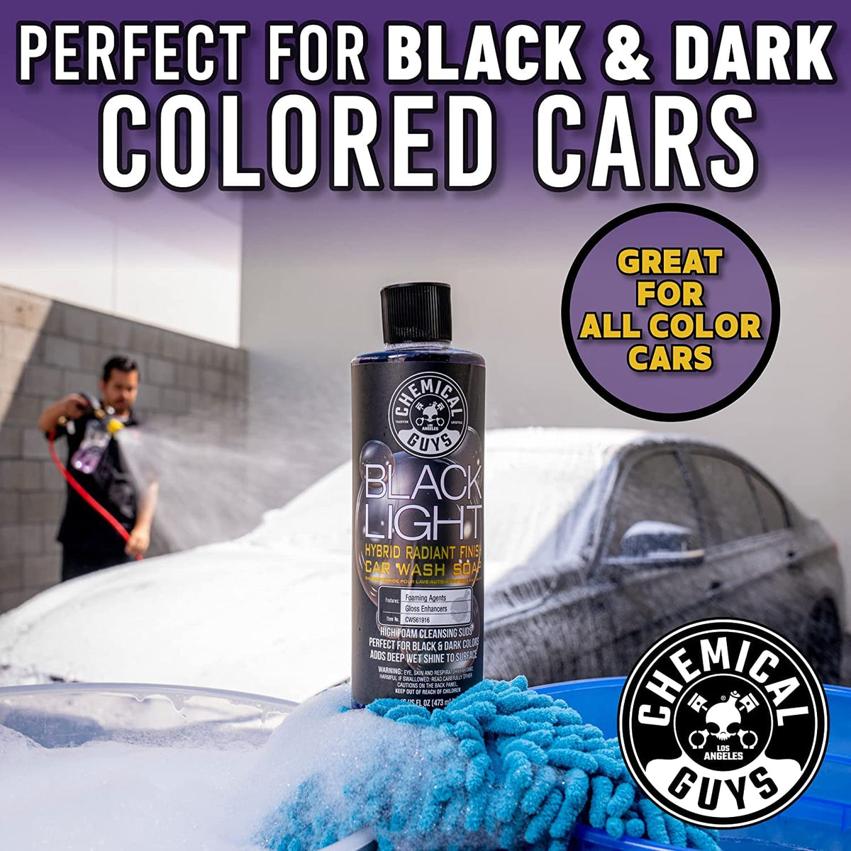 Chemical Guys foam cannon spraying thick foam showing effective coverage and gentle cleaning