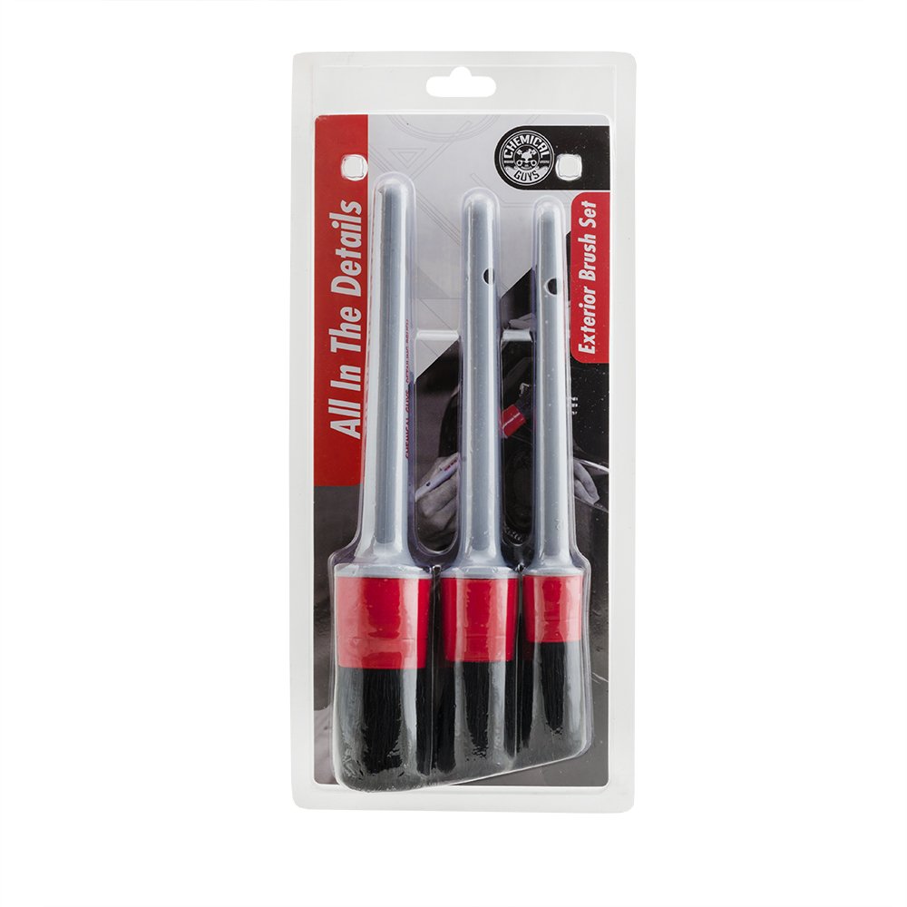 Chemical Guys front packaging showing three exterior detailing brushes for complete cleaning