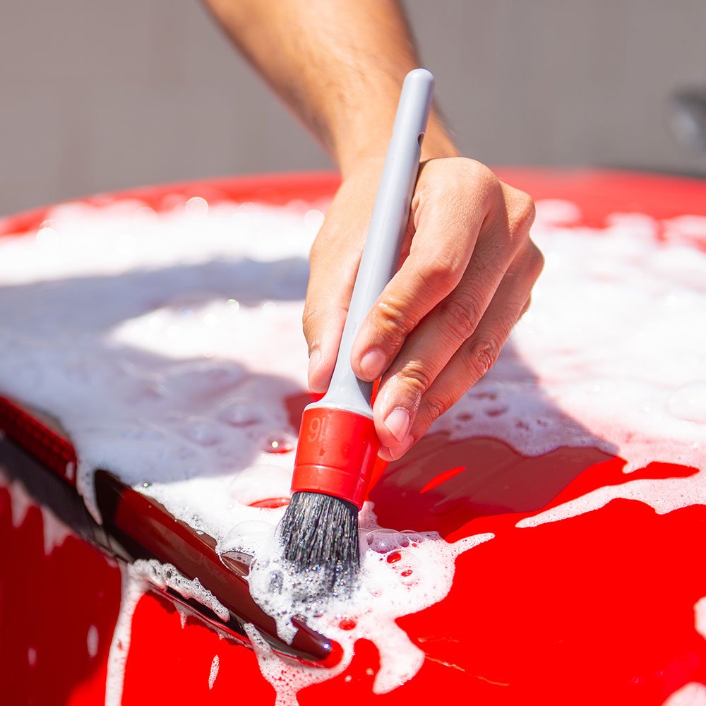 Chemical Guys brushes hanging to dry for long-lasting bristle shape and hygiene