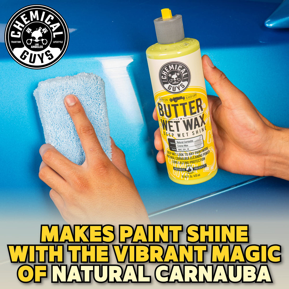 Chemical Guys wax on foam applicator demonstrating easy application