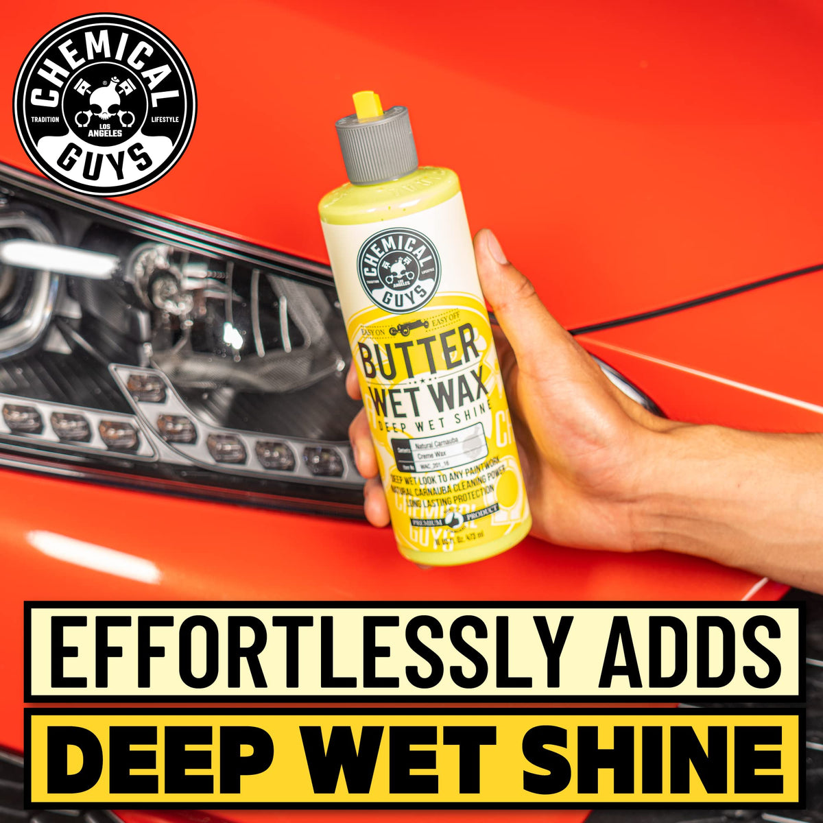 Chemical Guys finished panel reflecting light for deep wet gloss