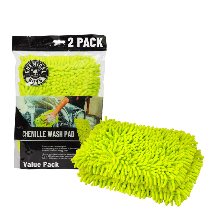 Chemical Guys chenille plush wash pad front view showing soft noodles and gentle cleaning benefit