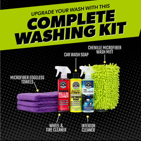 Chemical Guys Citrus Wash bottle close-up highlighting foam-ready formula benefit