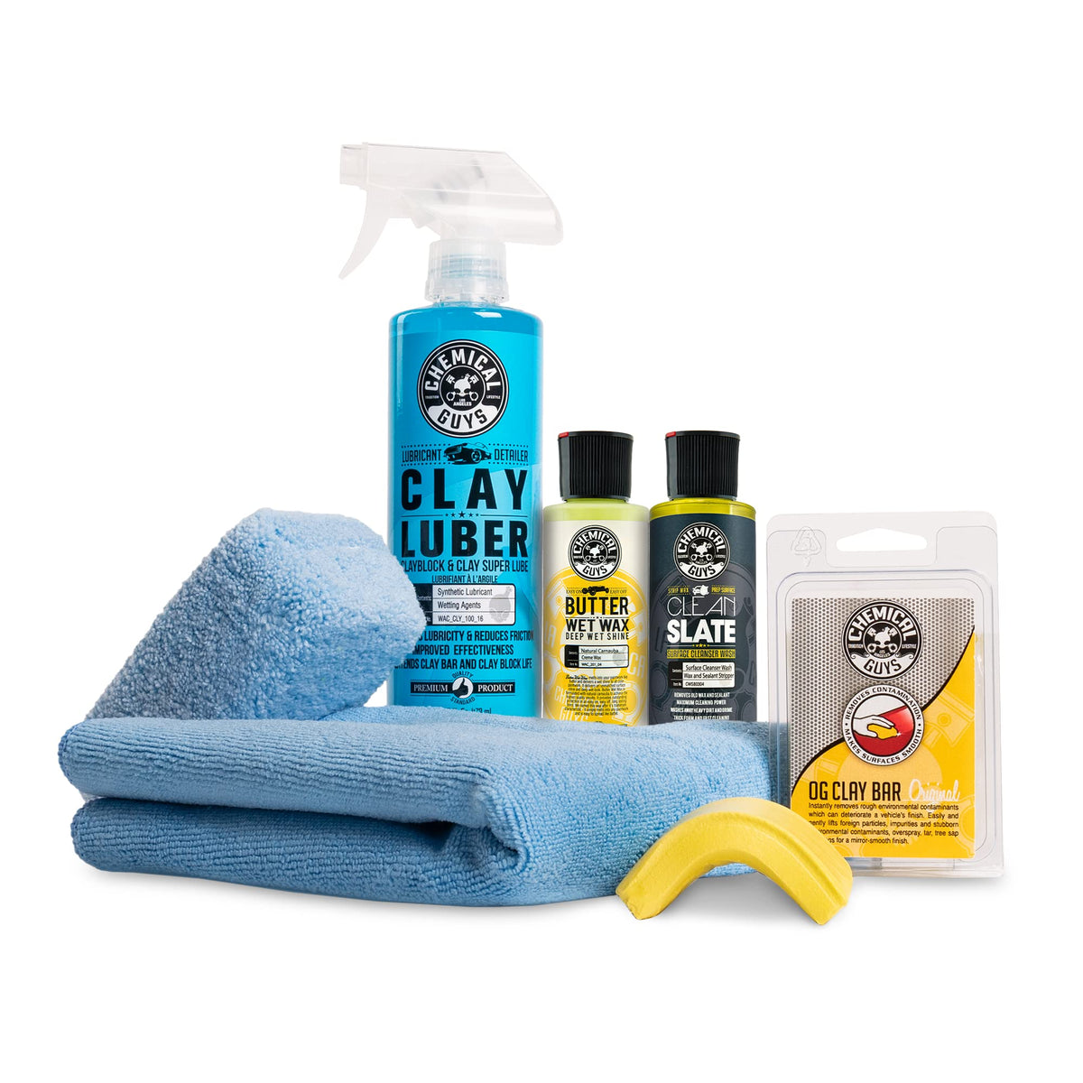 Chemical Guys kit front packaging showing included clay kit benefits