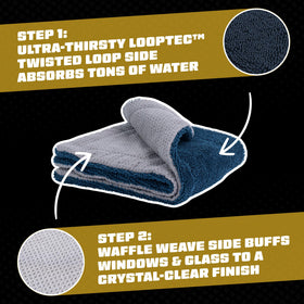 Chemical Guys towel polishing a bathroom mirror for crystal-clear reflection benefit