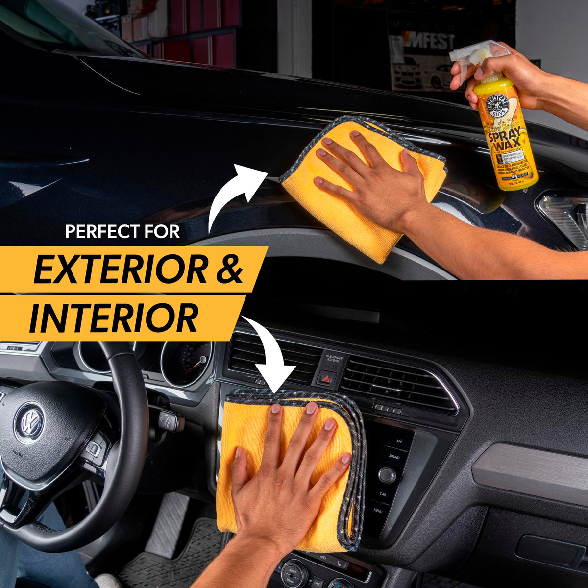 Chemical Guys towel cleaning glass delivering streak-free clarity