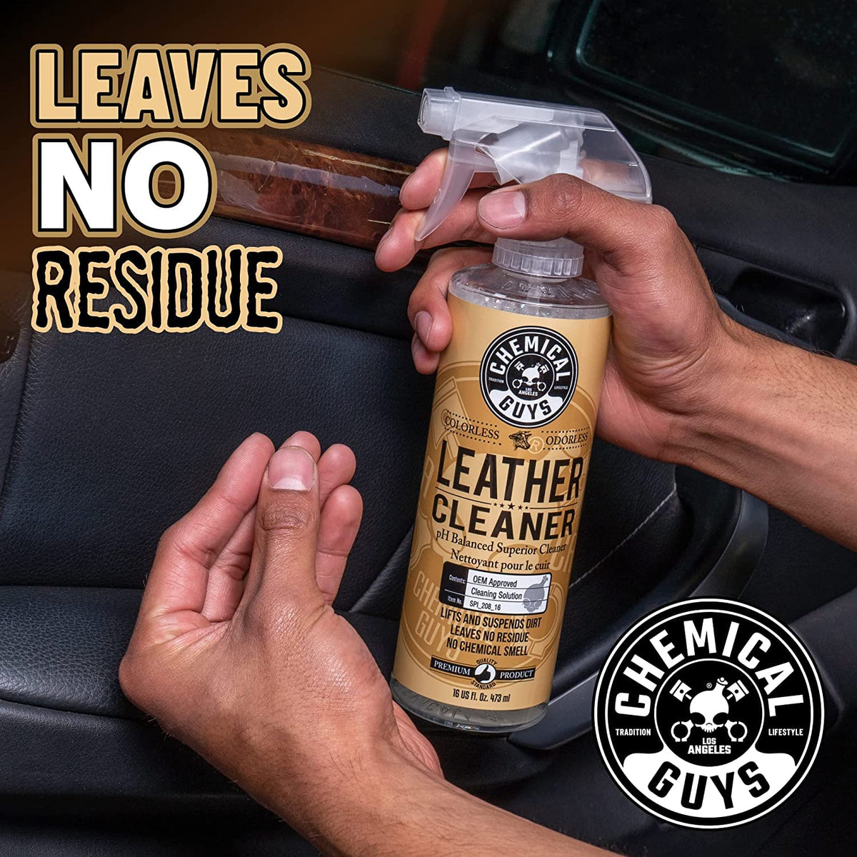 Chemical Guys conditioner being applied by hand restoring suppleness and feel