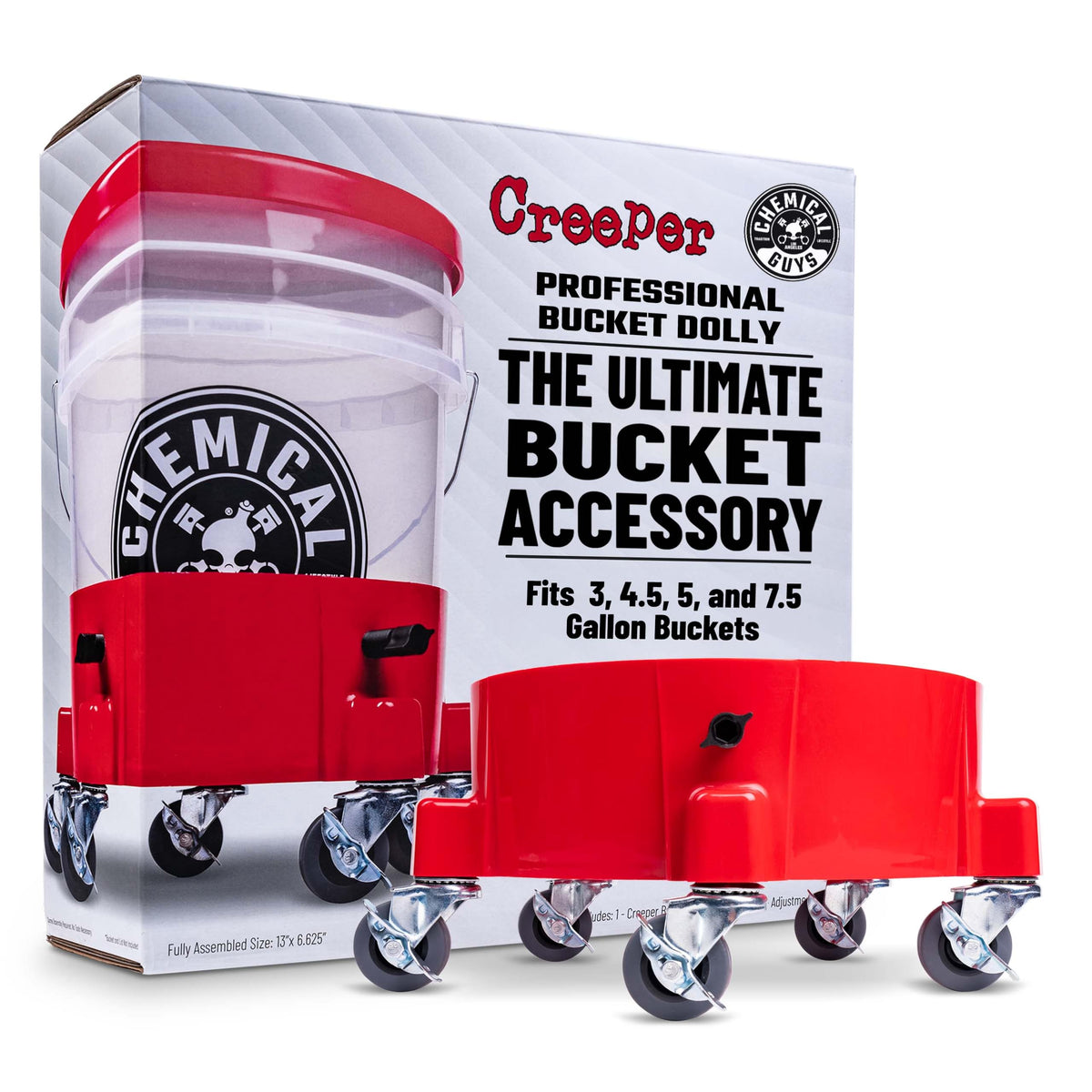 Chemical Guys front view of dolly showing stable base and five casters for smooth rolling