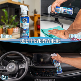 Chemical Guys being applied to dashboard leaving a natural, non-greasy finish