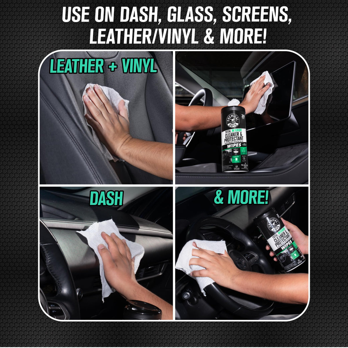 Chemical Guys dashboard cleaned before and after demonstrating streak-free finish