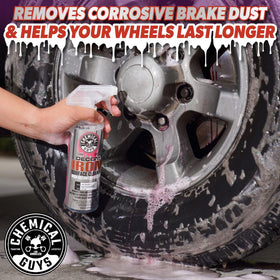 Chemical Guys Decon Pro being sprayed on alloy wheel, cleans brake dust effectively