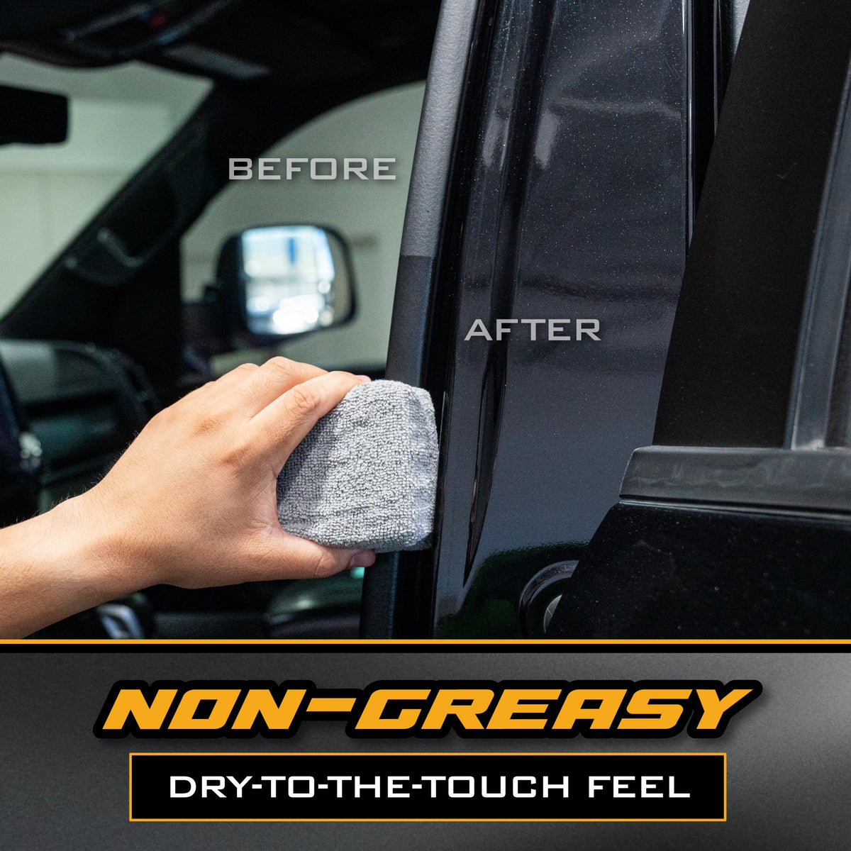 Chemical Guys detailer's hand using brush to work gel into grooves