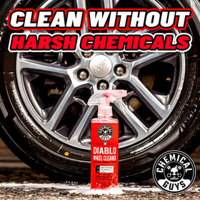 Chemical Guys Diablo before and after wheel showing restored shine and protection