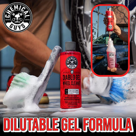 Chemical Guys detailer applying gel to SUV wheel to save scrubbing time