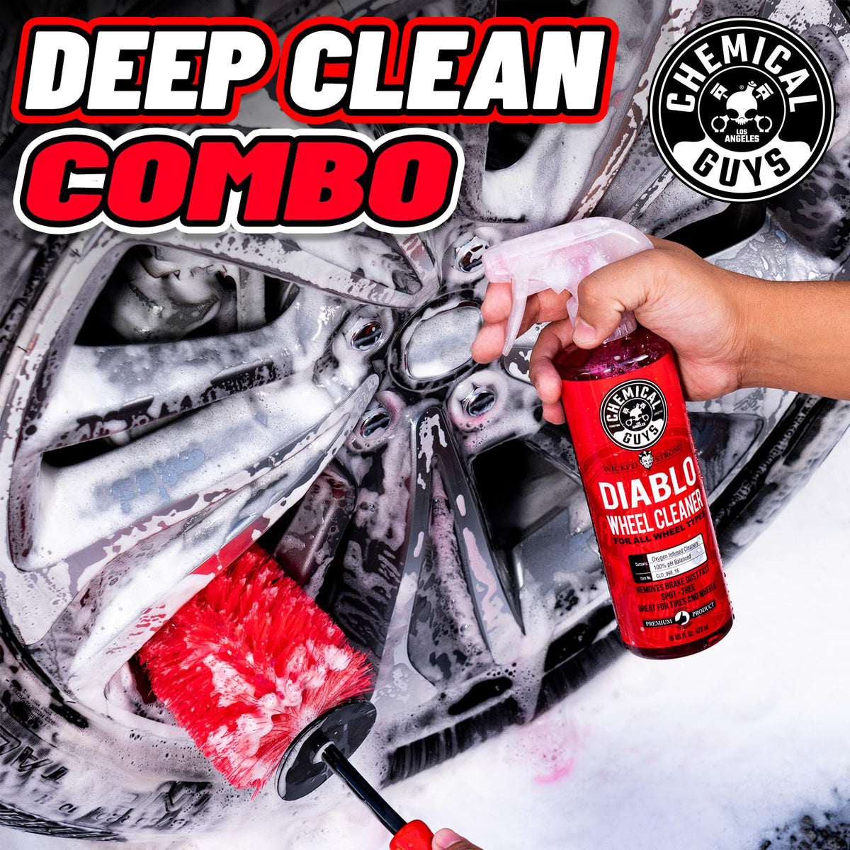 Chemical Guys Diablo spray application closeup on wheel spoke removing grime
