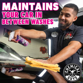 Chemical Guys lifestyle shot in driveway showing quick detail application and convenience