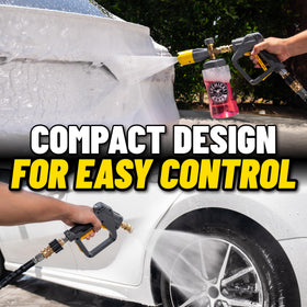 Chemical Guys snubby on driveway washing car showing efficient residential detailing benefit