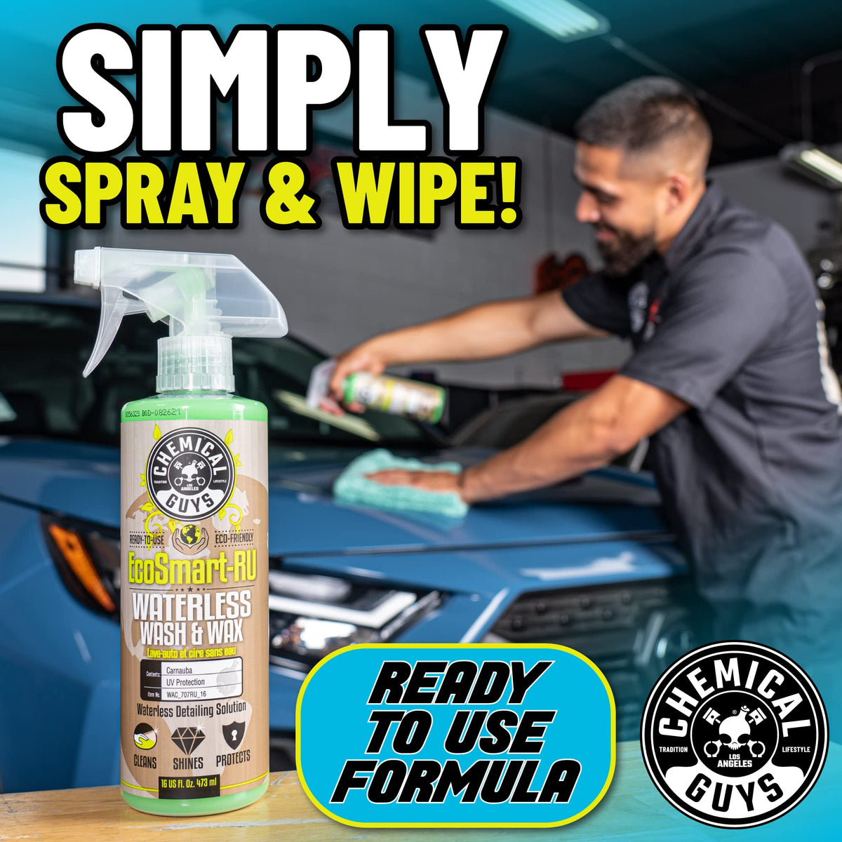 Chemical Guys EcoSmart spray being applied from bottle demonstrating easy use