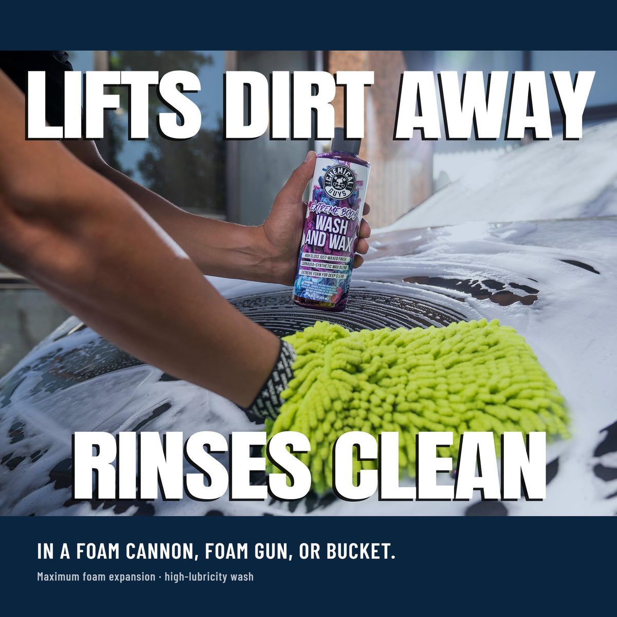 Chemical Guys foam cannon producing thick suds for safer cleaning