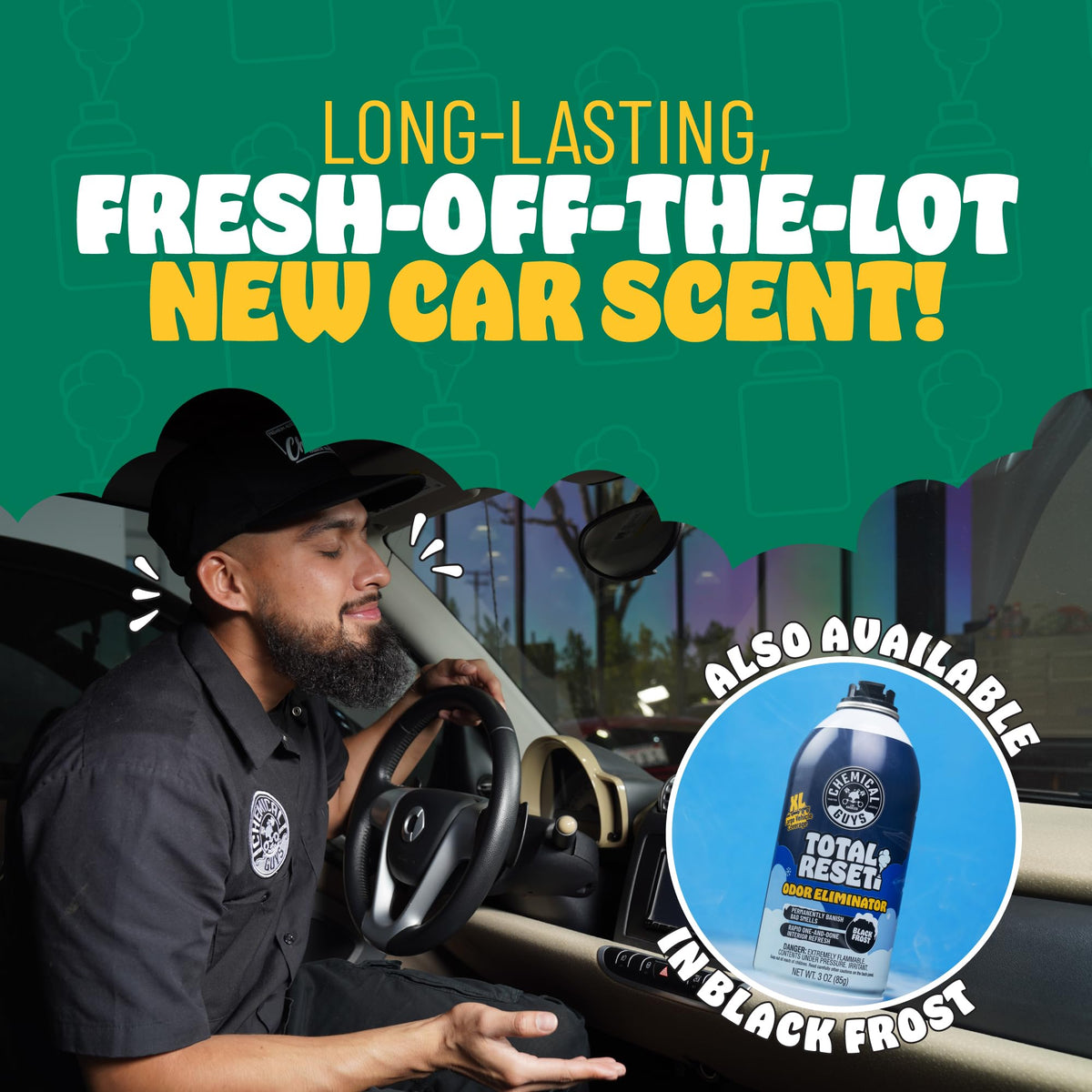 Chemical Guys fabric before and after treatment showing restored freshness