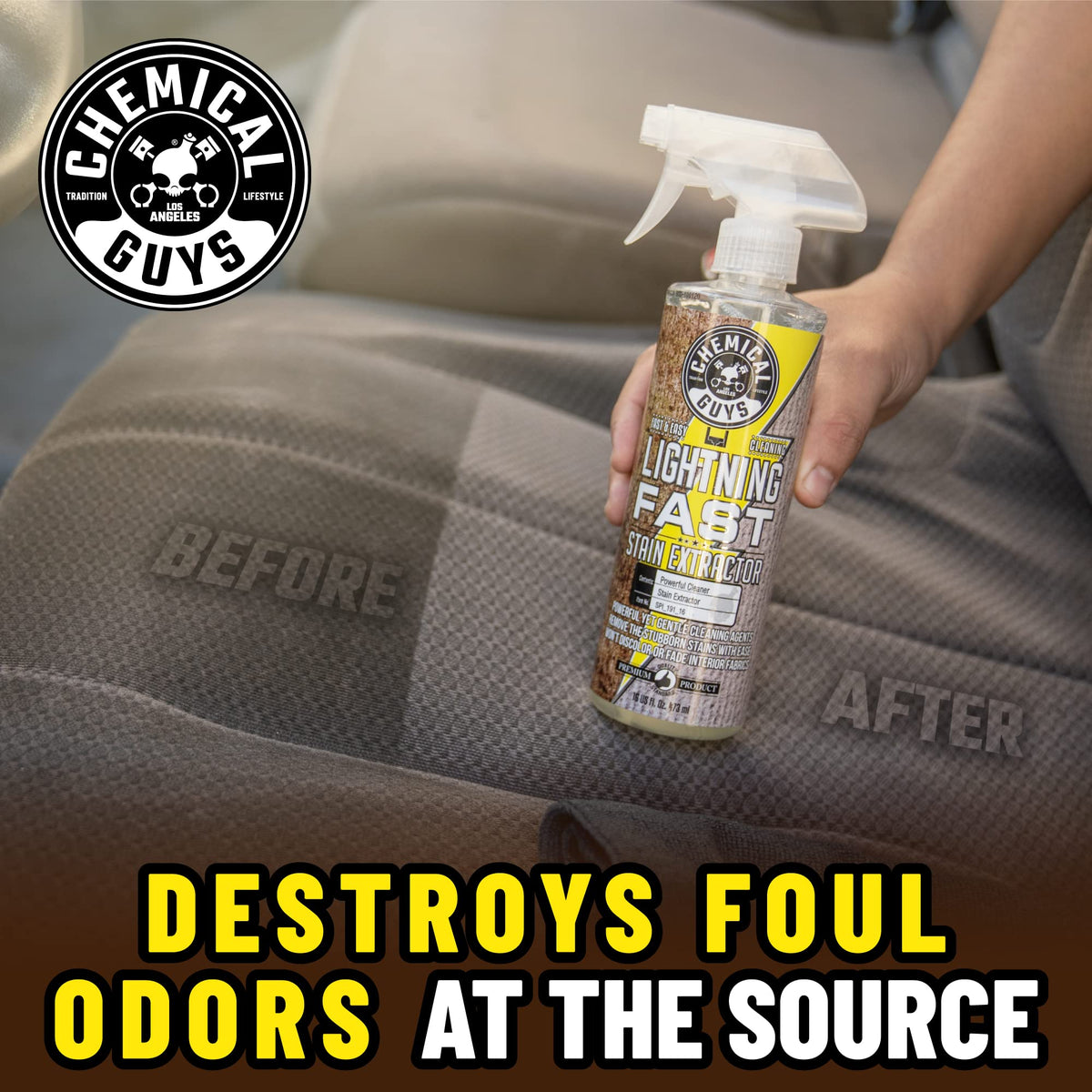 Chemical Guys formula on fabric fiber close-up revealing deep penetration