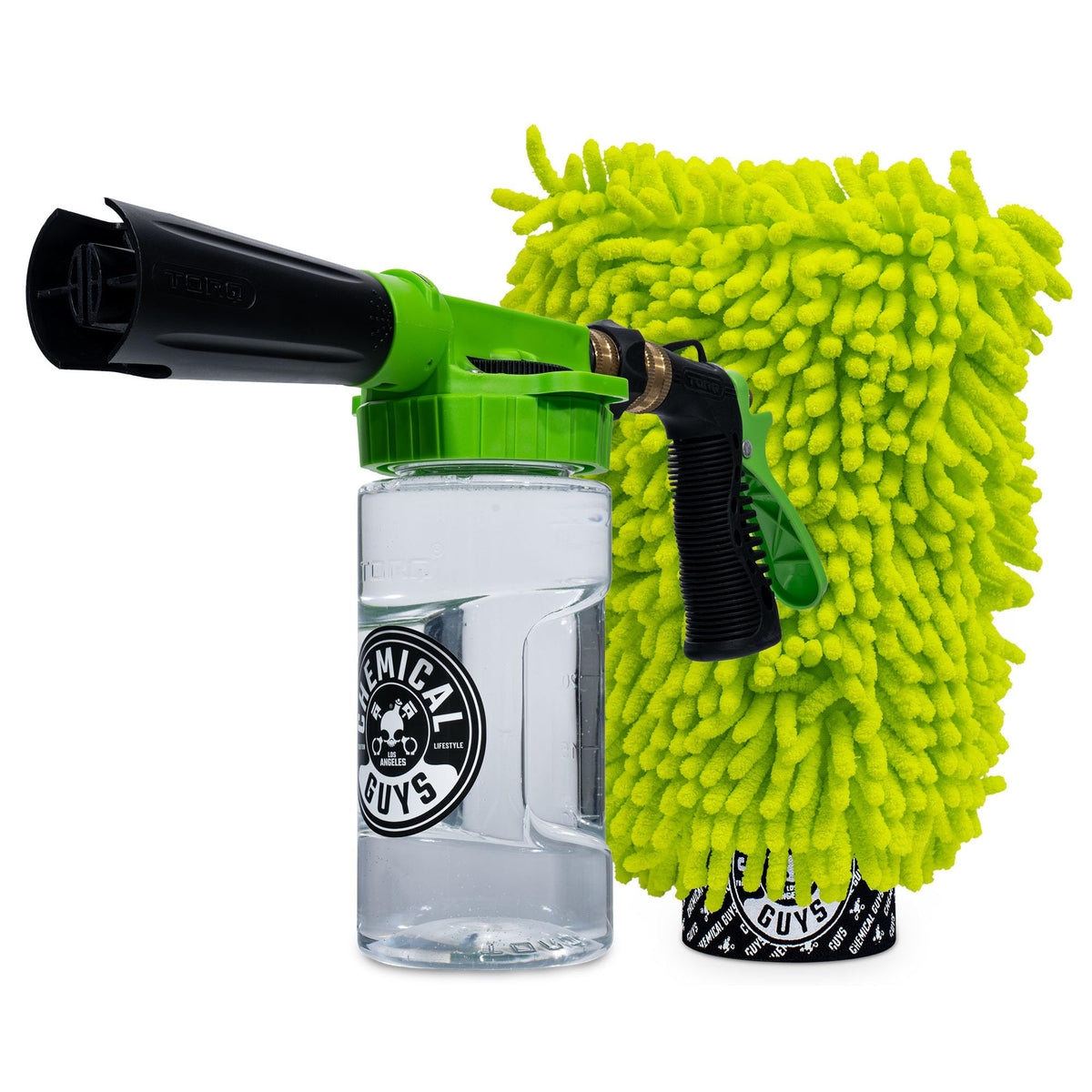 Chemical Guys Foam Blaster 6 front view showing compact foamer and hose connection benefit efficient suds