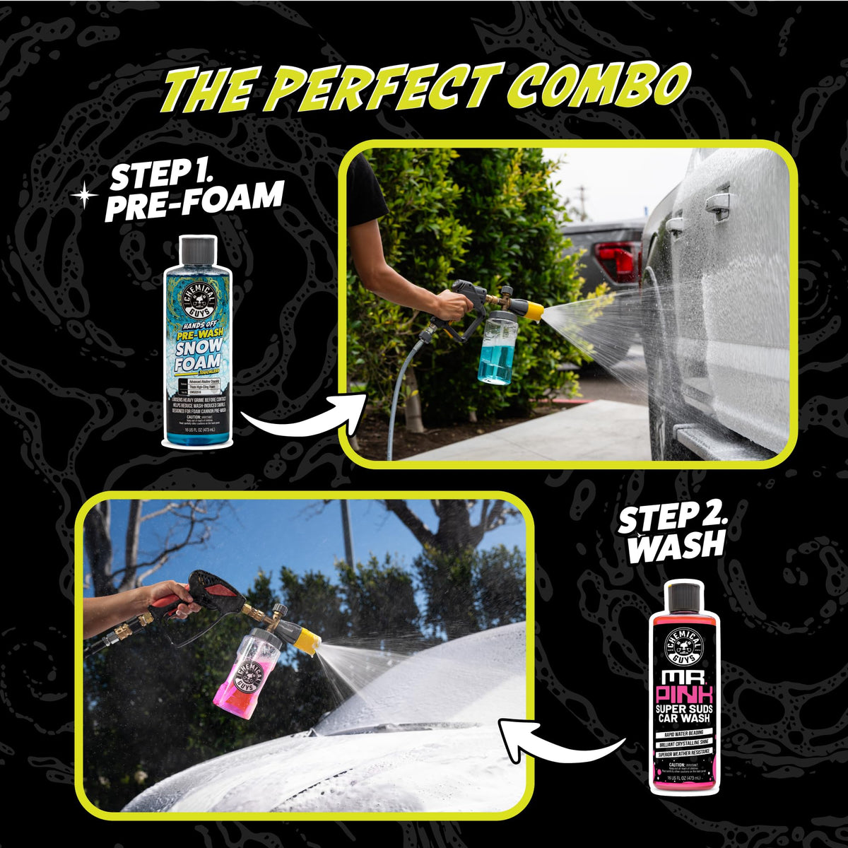 Chemical Guys foam cannon applying pre-soak evenly across an SUV