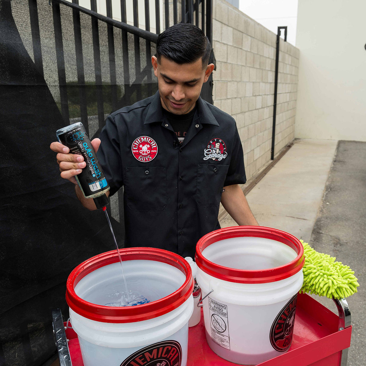 Chemical Guys foam cannon dispensing thick foam for safe matte pre-soak cleaning